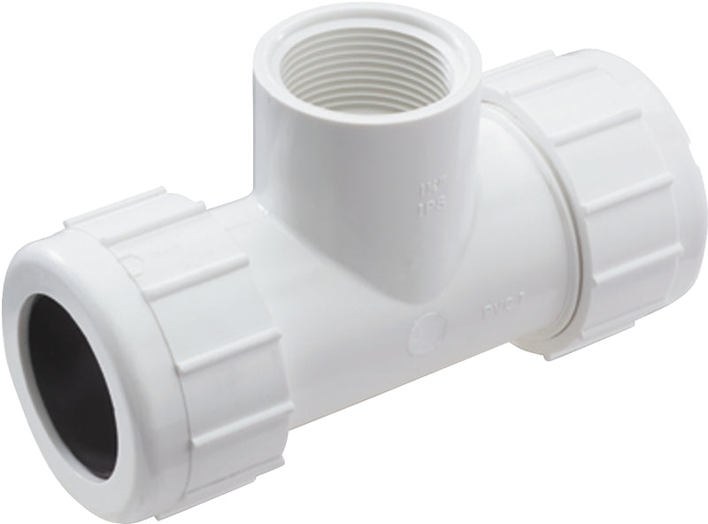 NDS CPT-0750-S Pipe Tee, 3/4 in, Compression x Slip-Joint, PVC, White, SCH 40 Schedule, 150 psi Pressure