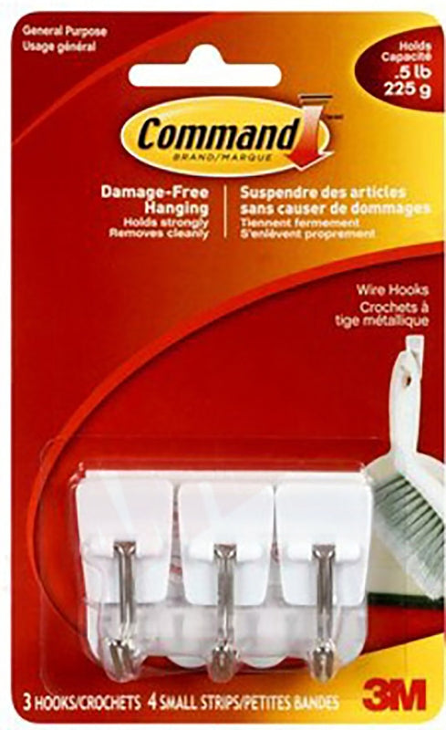 Command 17067C Wire Hook, 0.5 lb, 3-Hook, Plastic, Clear