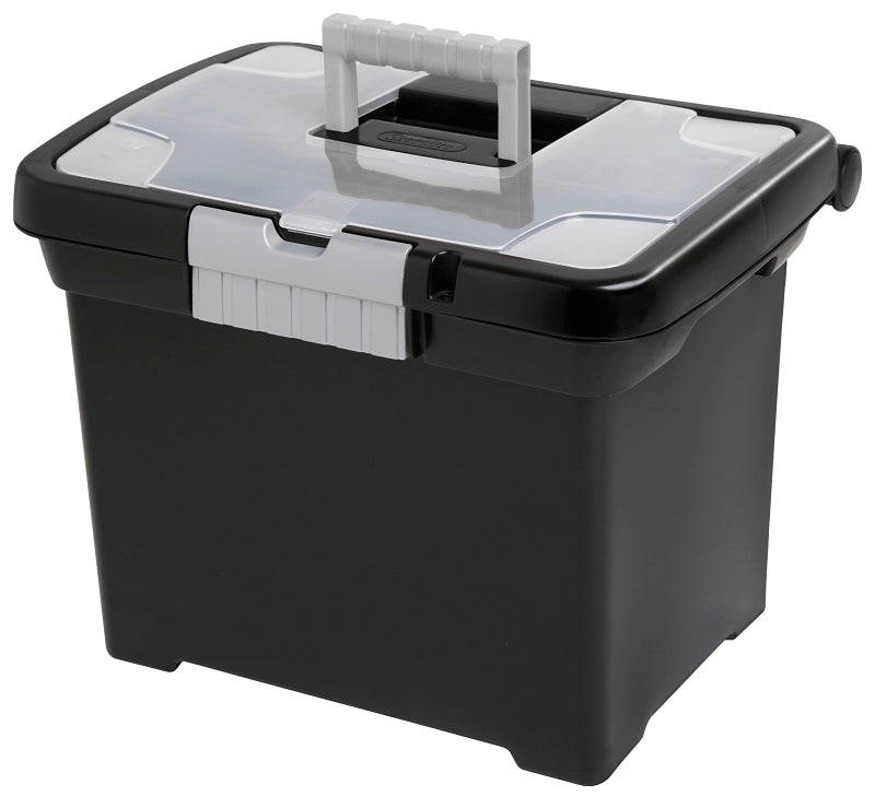 Sterilite ShowOffs 18719004 File Box, 15 in L, 10-7/8 in W, 11-1/2 in H, Plastic, Black/Clear/Titanium