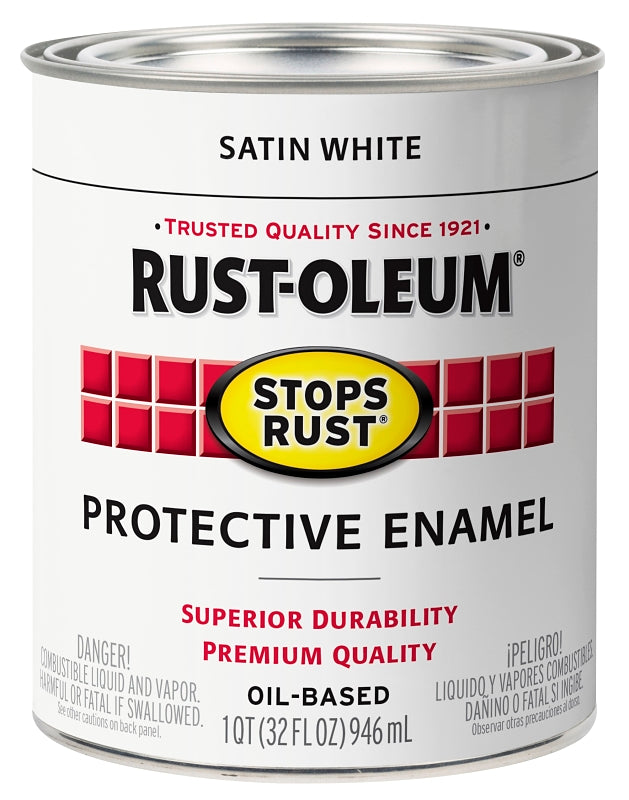 Rust-Oleum 353590 Rust Preventative Paint, Oil, Satin, White, 1 qt, 80 to 175 sq-ft Coverage Area