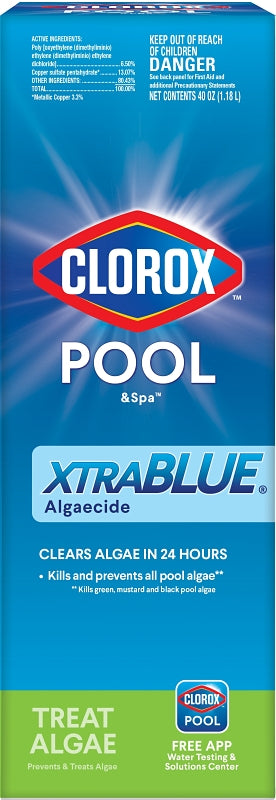 Clorox POOL & Spa XtraBlue 44340CLX Pool Algaecide, 40 oz, Liquid, Slight, Blue/Green