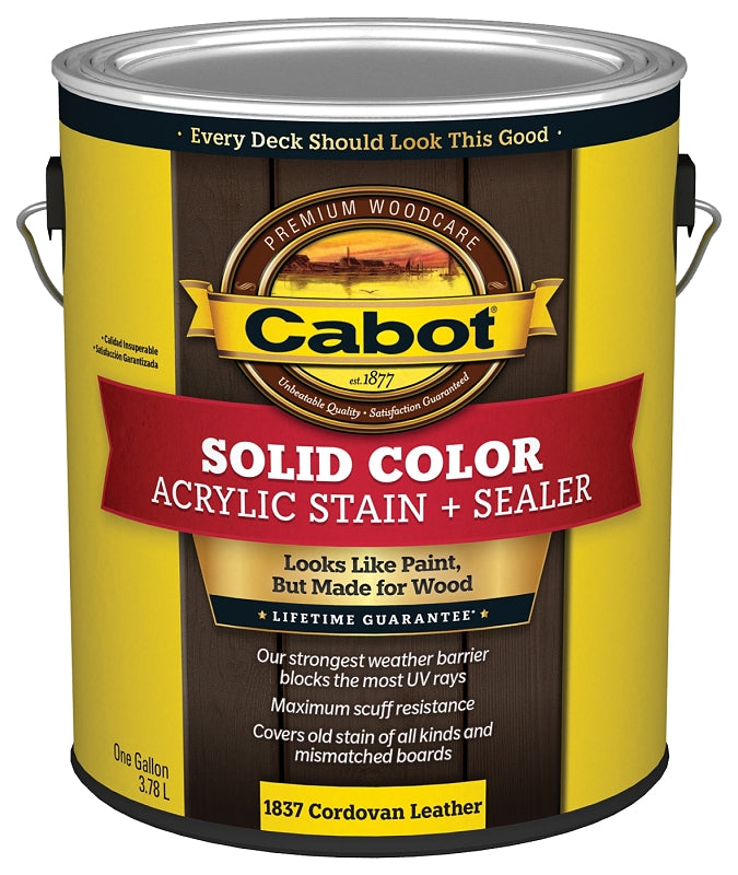 Cabot 1800 Series 140.0001837.007 Solid Color Decking Stain, Low-Lustre, Cordovan Brown, Liquid, 1 gal, Can