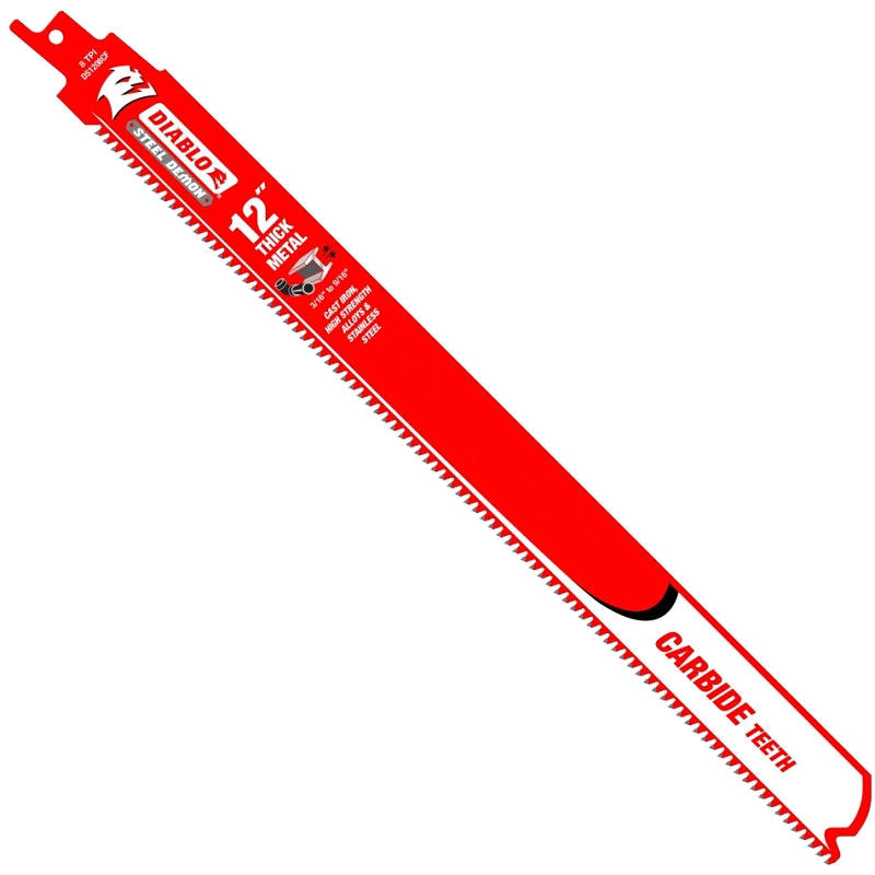 Diablo DS1208CFC Reciprocating Saw Blade, 1 in W, 12 in L, 8 TPI, Carbide Cutting Edge