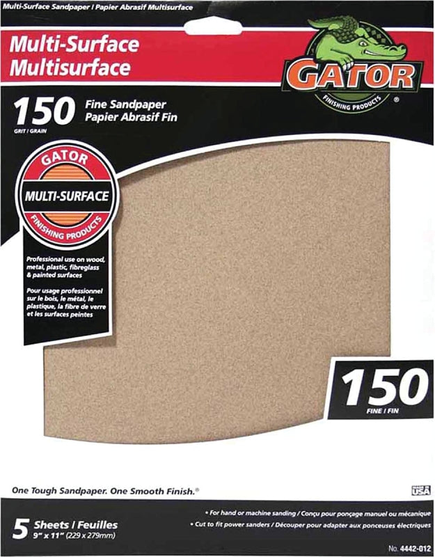 Gator 4442-012 Sanding Sheet, 11 in L, 9 in W, Fine, 150 Grit, Aluminum Oxide Abrasive, Paper Backing