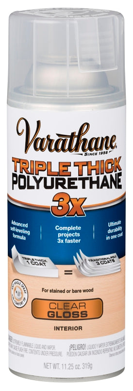 Varathane 318292 Triple Thick Polyurethane, Gloss, Liquid, Clear, 11.25 oz, Aerosol Can