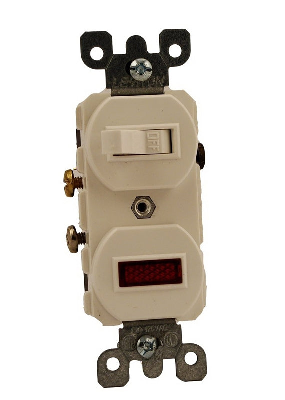 Leviton Traditional Series S04-05226-0WS Duplex Combination Switch, 12 A, 120/277 V, Lead Wire Terminal, White