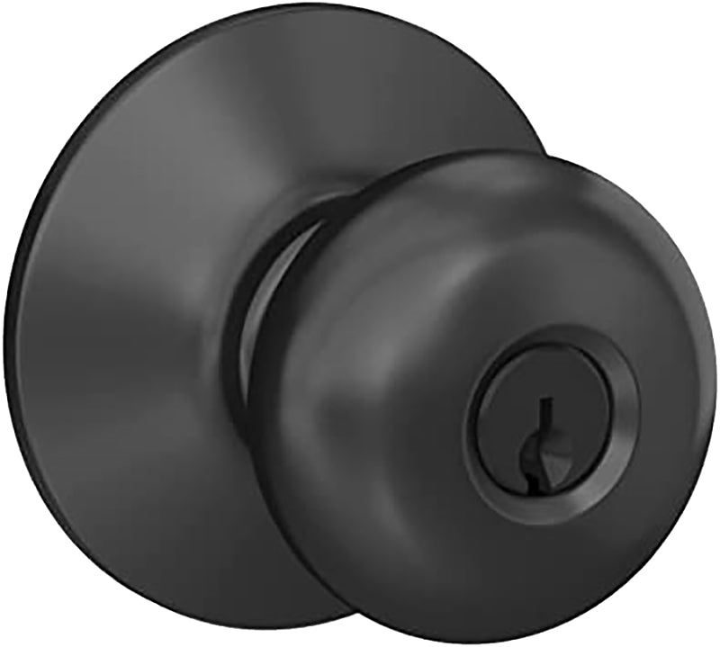 Schlage F Series F51A V PLY 622 Entry Knob, Knob Handle, Matte Black, Metal, C Keyway, Re-Key Technology: Traditional