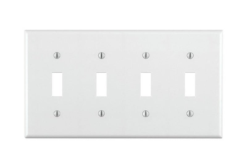 Leviton 001-88012-000 Wallplate, 4-1/2 in L, 2-3/4 in W, 4 -Gang, Thermoset, White, Smooth