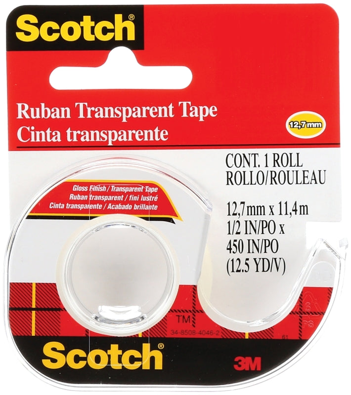 Scotch 106NA Transparent Tape, 12-1/2 yd L, 1/2 in W