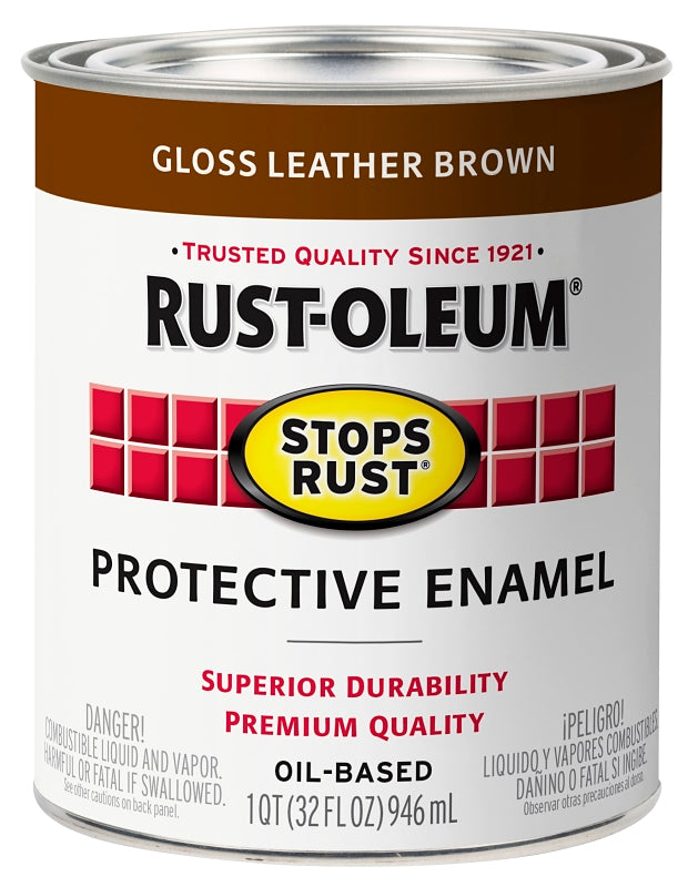 Rust-Oleum 353577 Rust Preventative Paint, Oil, Gloss, Leather Brown, 1 qt, 80 to 175 sq-ft Coverage Area