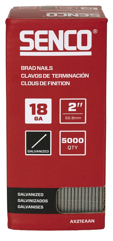 Senco AX21EAAN Series Nail, Glue Collation, 2 in L, 18 Gauge, Steel, Electro-Galvanized, Brad, Medium Head, Smooth Shank