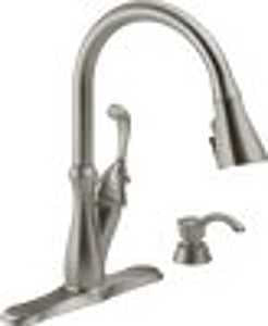 Delta Arabella Series 19950Z-SSSD-DST Kitchen Faucet, 1.8 gpm, Metal, Stainless, Deck, 8 in Faucet Centers, Lever Handle