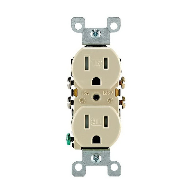 Leviton M21-T5320-IMP Duplex Receptacle, 2 -Pole, 15 A, 125 V, Push-In, Side Wiring, NEMA: 5-15R, Ivory