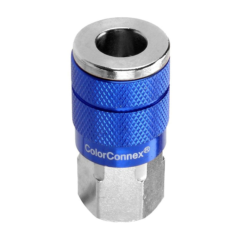 ColorConnex A72410C Automotive Interchange Coupler, 1/4 in, FNPT, Aluminum/Steel, Zinc, Blue