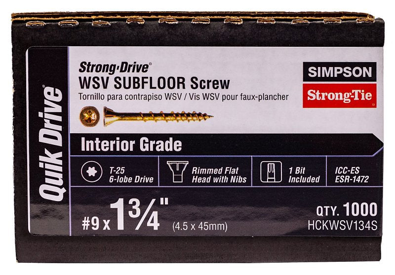 Simpson Strong-Tie Strong-Drive WSV HCKWSV134S Subfloor Screw, #9 Thread, 1-3/4 in L, Rimmed Flat Head, T25 Drive