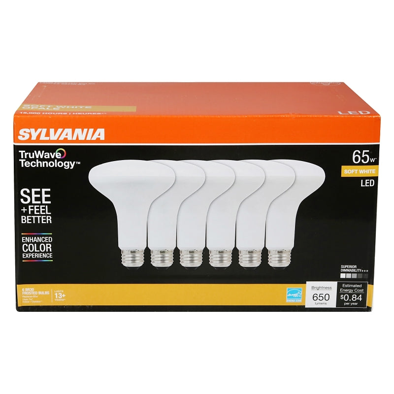 Sylvania Natural 41328 LED Bulb, BR30 Lamp, 65 W Equivalent, E26 Medium Lamp Base, Dimmable, Frosted