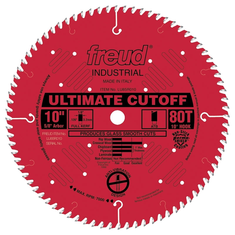 Freud LU85R010 Circular Saw Blade, 10 in Dia, 5/8 in Arbor, 80-Teeth, Carbide Cutting Edge