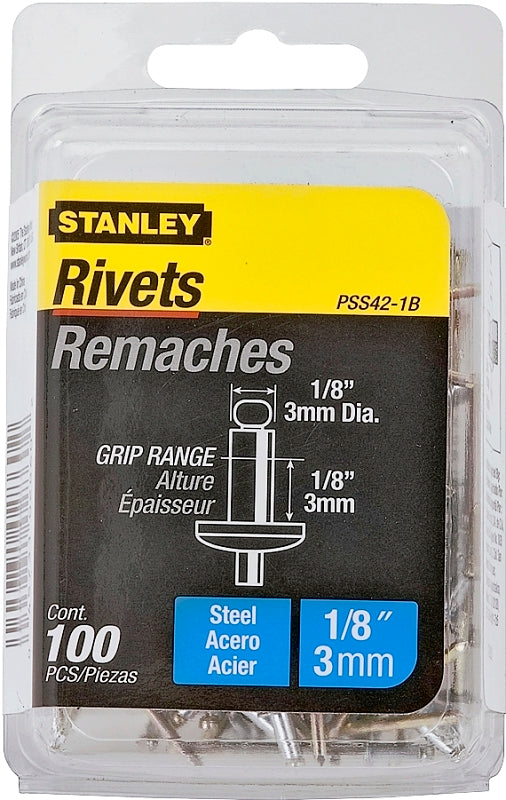 Stanley PSS42-1B Pop Rivet, High-Strength, Reusable, Galvanized Steel, 100/PK