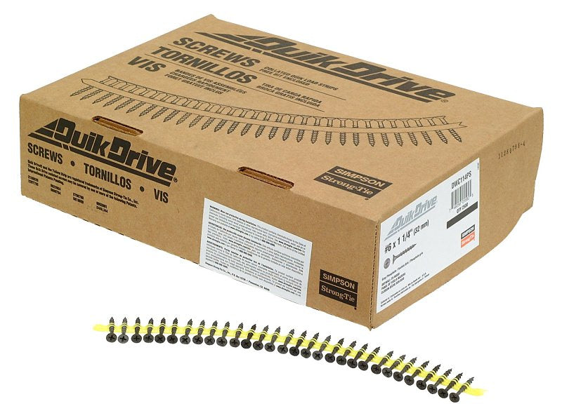 Simpson Strong-Tie DWC DWC114PS Screw, #6 Thread, 1-1/4 in L, Bugle Head, #2 Drive, Steel, Gray Phosphate