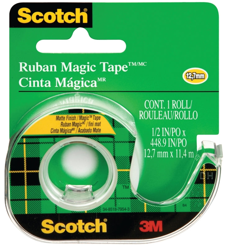 3M 104NA Transparent Tape, 12-1/2 yd L, 1/2 in W