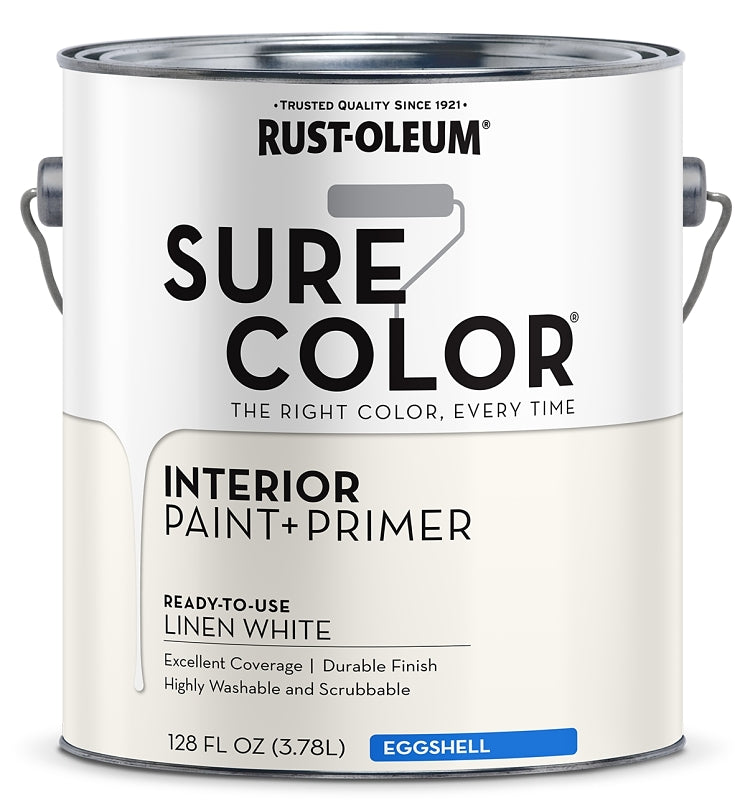 Rust-Oleum Sure Color 380220 Interior Wall Paint, Eggshell, Linen White, 1 gal, Can, 400 sq-ft Coverage Area