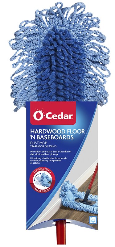 O-Cedar 139431 Dual-Action Dust Mop, 20 in W Head, Microfiber Head, Metal Handle, Blue