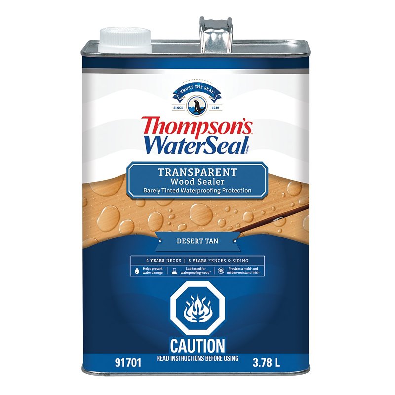 Thompson's WaterSeal THCP91701-16 Wood Sealer, Transparent, Liquid, Desert Tan, 1 gal, Can