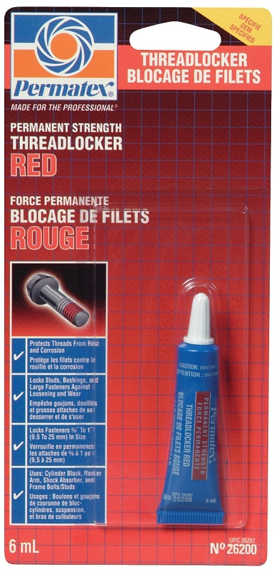 PERMATEX 26207 High-Strength Threadlocker Red, 6 ml