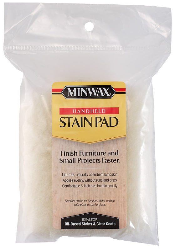 Minwax 423546000 Handheld Floor Stain Pad, 5-1/2 in L Pad, 3 in W Pad, Lambskin Pad