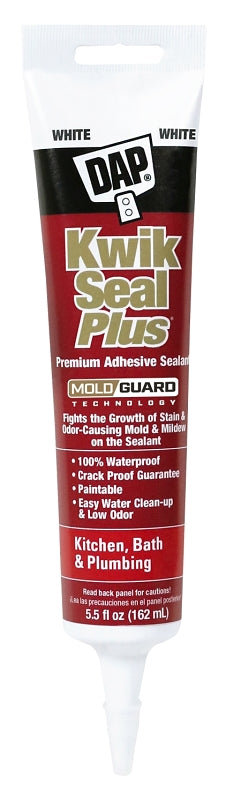 DAP 18526 Adhesive Sealant, White, 24 hr Curing, -20 to 180 deg F, 5.5 oz Tube