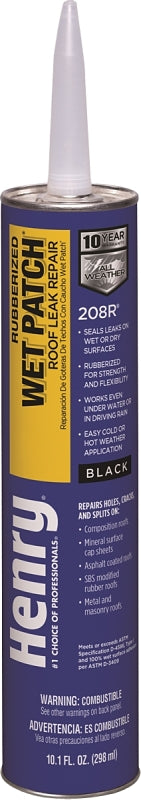 Henry Wet Patch 208R Series HE208R004 Roof Cement, Black, Liquid, 11 fl-oz Cartridge