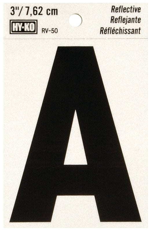 Hy-Ko RV-50/A Reflective Letter, Character: A, 3 in H Character, Black Character, Silver Background, Vinyl