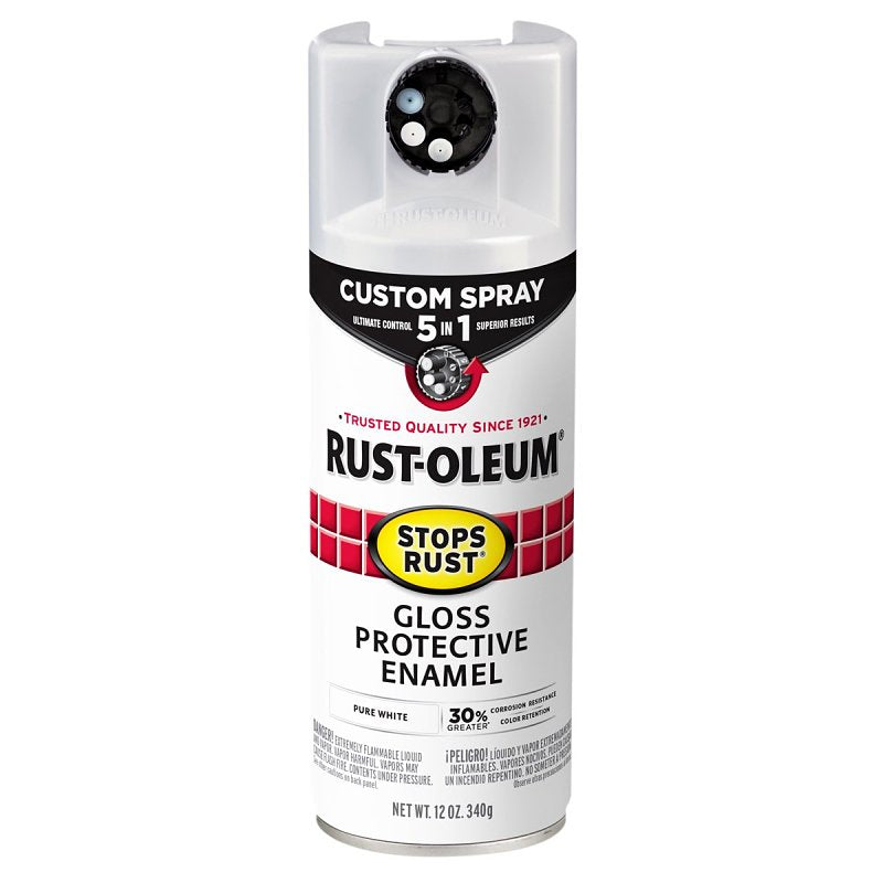 Stops Rust 384745 5-In-1 Enamel Paint, Gloss, Pure White, 12 oz, Aerosol Can