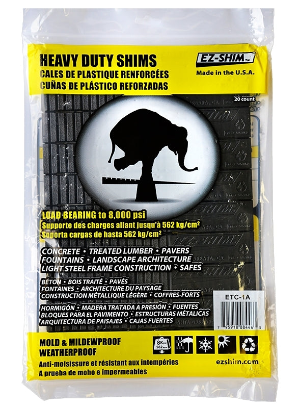 EZ Shim ETC-1 Shim, 7.9 in L, 1.19 in W, 0.06 to 0.33 in Thick, Plastic, Black