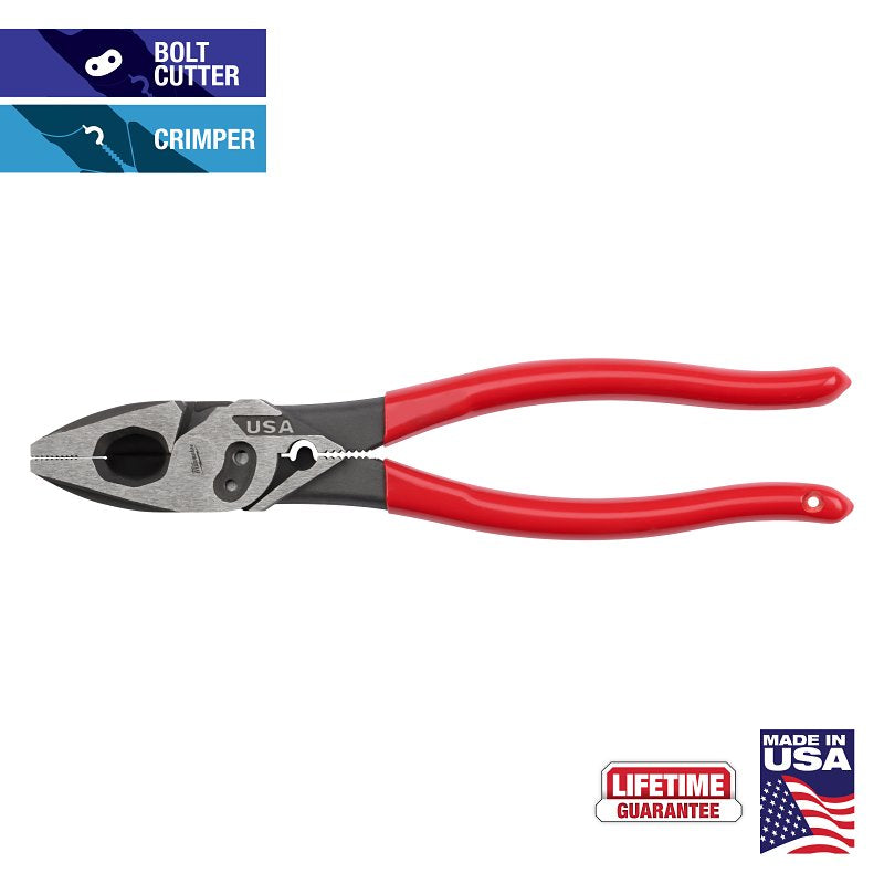 Milwaukee MT500C Lineman's Pliers with Crimper and Bolt Cutter, 9.22 in OAL, 1.39 in Jaw Opening, Red Handle