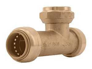 SharkBite UR3486A Center Slip Tee, 3/4 x 3/4 x 3/4 in, PTC x FNPT x PTC, Brass, 200 psi Pressure