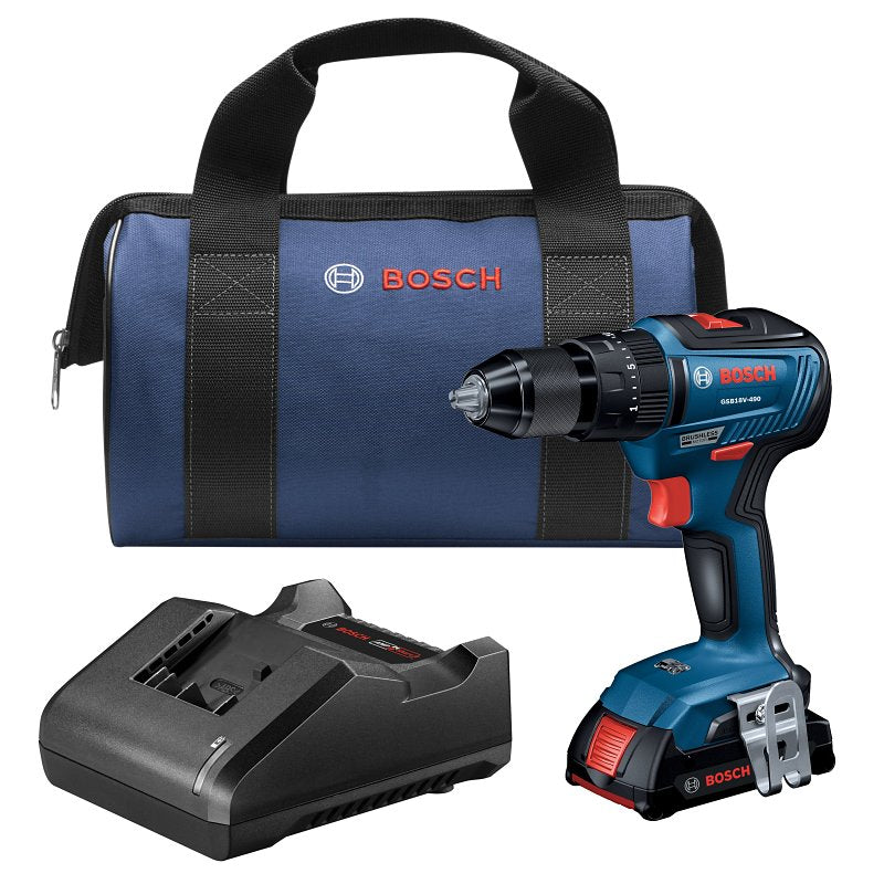 Bosch GSB18V-490B12 Hammer Drill/Driver Kit, Battery Included, Keyless Chuck, 22,000 bpm Blows per Minute