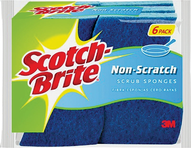 Scotch-Brite 526 Scrub Sponge, 4.4 in L, 2-1/2 in W, 0.8 in Thick, Cellulose, Blue