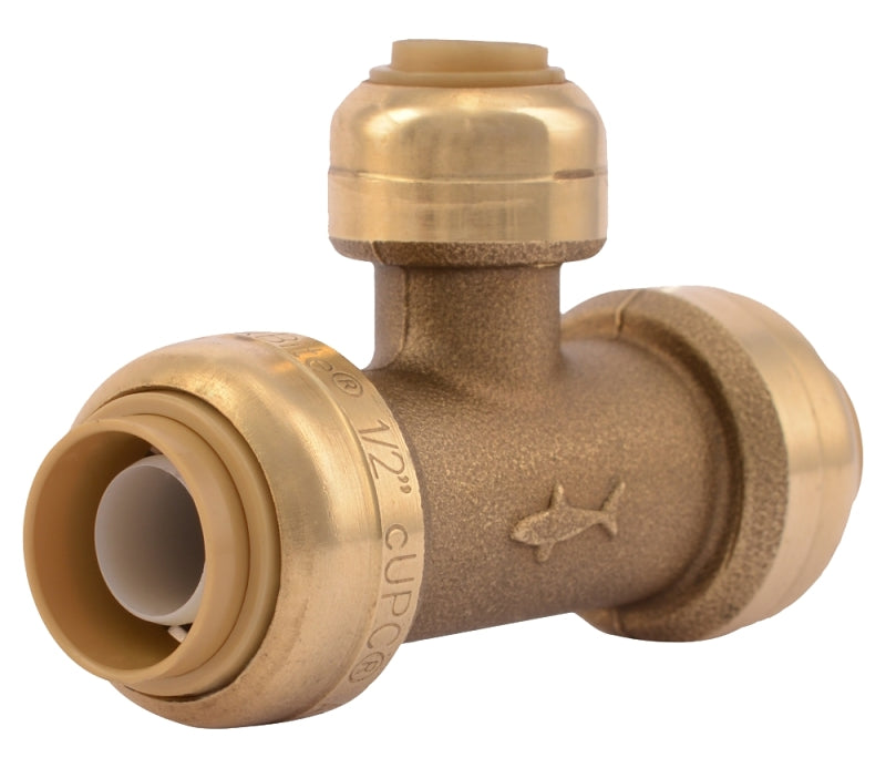 SharkBite U359LFA Pipe Tee, 1/2 x 1/4 in, Push-Fit, DZR Brass, 200 psi Pressure