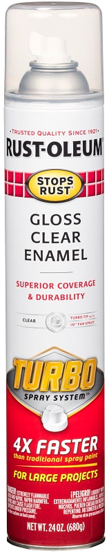 Rust-Oleum Stops Rust 353345 Protective Enamel with Turbo Spray System, Gloss, Clear, 24 oz, Aerosol Can