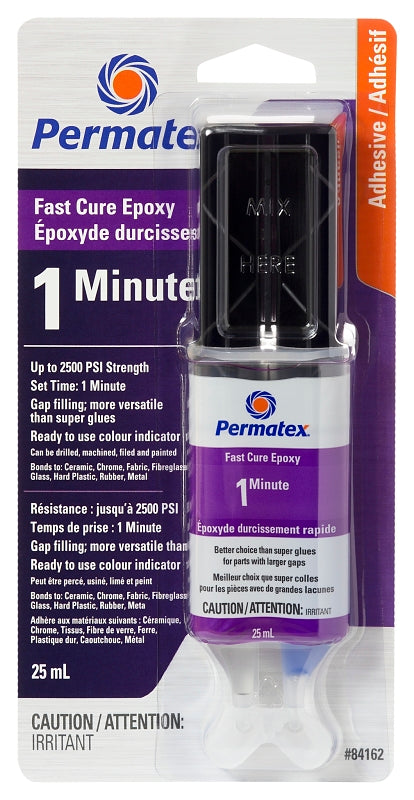 Permatex 84162 Epoxy, Blue/Clear, Liquid, 0.84 fl-oz Dual Syringe