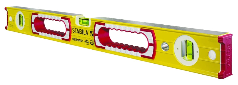 Stabila 37424 Spirit Level, 24 in L, 3-Vial, Non-Magnetic, Aluminum, Yellow