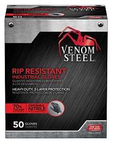 Venom Steel VEN6045R Heavy-Duty Disposable Gloves, One-Size, Nitrile, Black