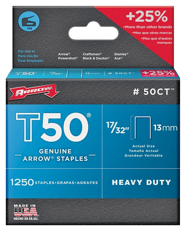 Arrow T50 Series 50CT24 Staple, 3/8 in W Crown, 17/32 in L Leg