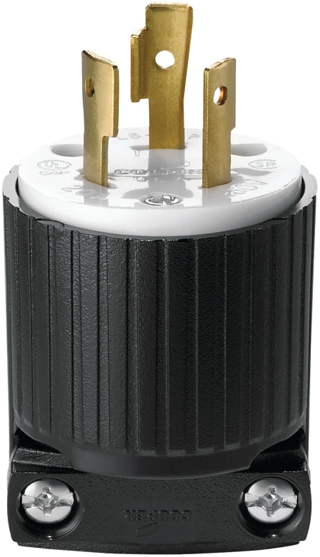 Eaton Cooper Wiring L620P Electrical Plug, 2 -Pole, 20 A, 250 V, NEMA: NEMA L6-20, Black/White