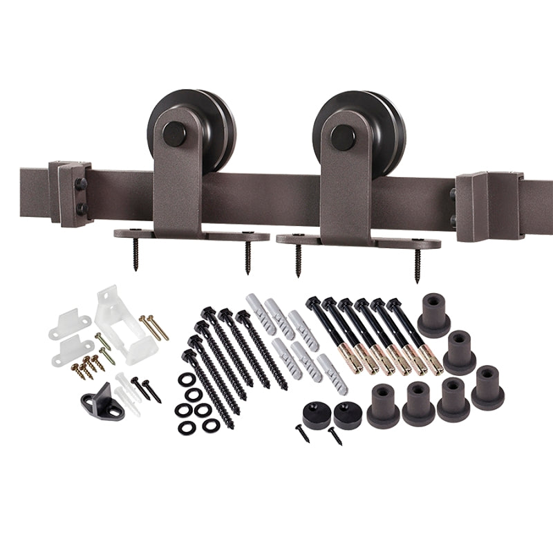 Renin BD101K-09600-BR Straight Strap Barn Door Hardware Kit, 96 in L Track, Steel, Bronze, Wall, For: Barn Door