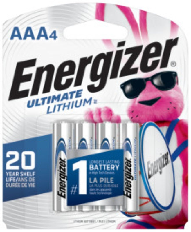 Energizer L92 L92SBP-4 Ultimate Battery, 1.5 V Battery, 1250 mAh, AAA Battery, Lithium Iron Disulfide