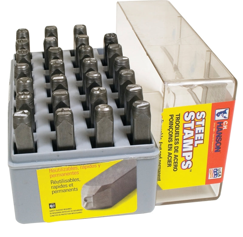 CH Hanson 20300 Letter Stamp Set, 27-Piece, Steel, Specifications: 1/4 in Character, 3/8 x 2-5/8 Shank