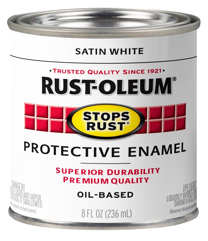 Rust-Oleum 353492 Rust Preventative Paint, Oil, Satin, White, 8 oz, 80 to 175 sq-ft Coverage Area