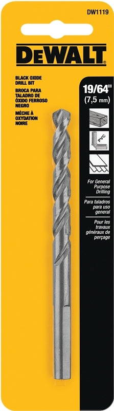 DeWALT DW1119 Jobber Drill Bit, 19/64 in Dia, 4.38 in OAL, Parabolic Flute, 19/64 in Dia Shank, Round Shank